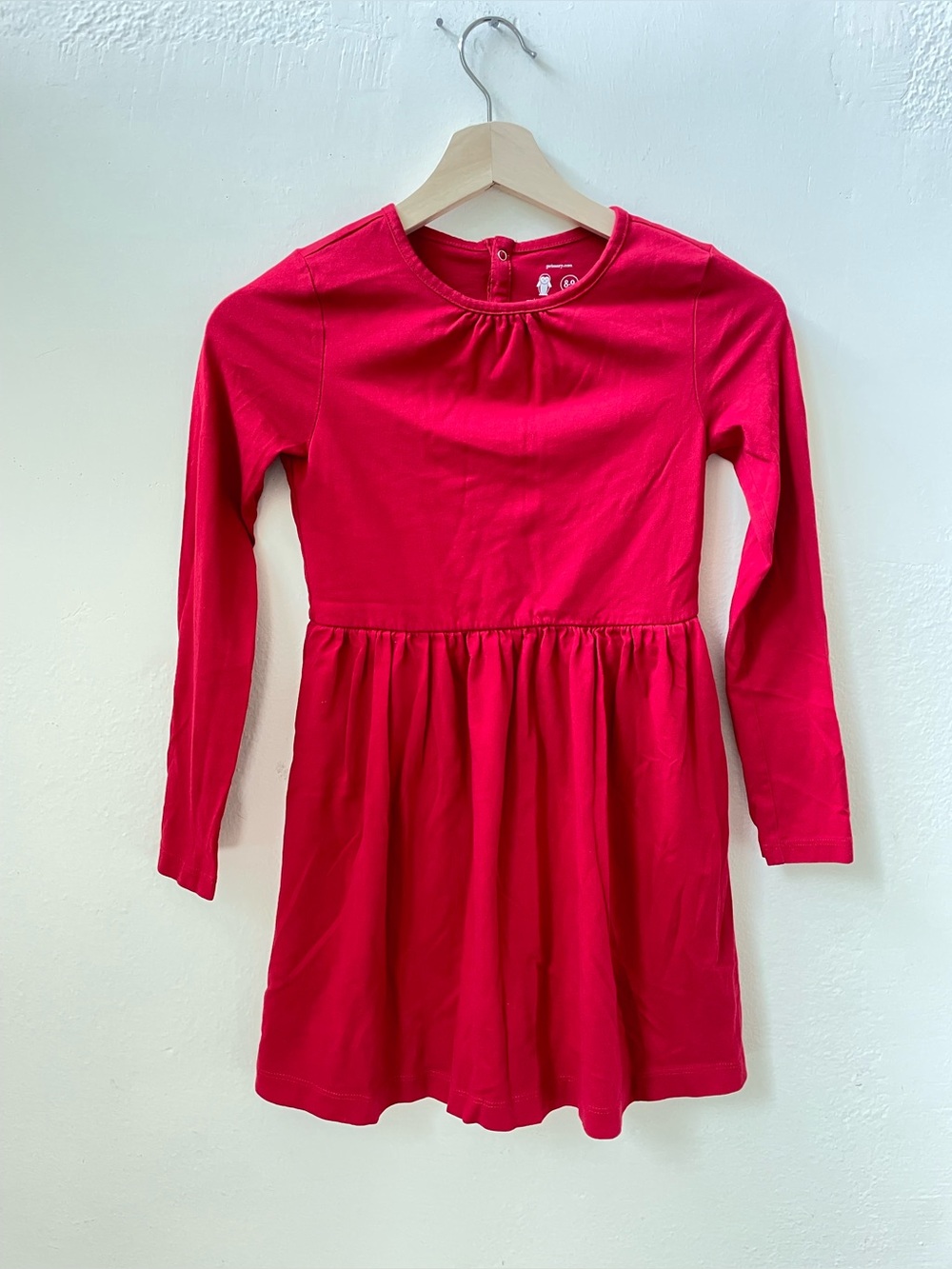 Primary Girl’s 8-9 Kids Long Sleeve Perfect Pocket Dress Red Cotton